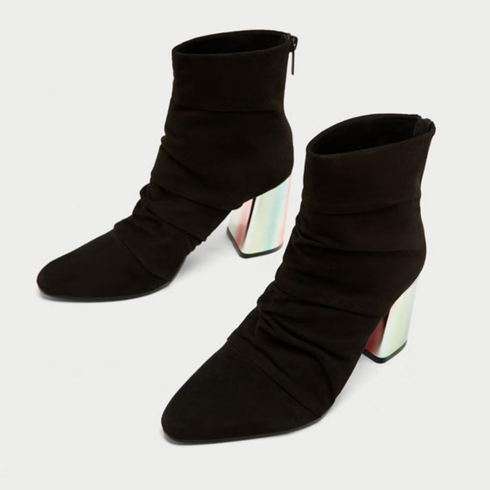 Zara Leather Ankle boots shimmery heel 6 - Picture 7 of 10